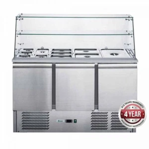 FED-X 368L Three Door Salad Sandwich Noodle Prep Fridge with Glass Top XS903GC - Picture 1 of 7