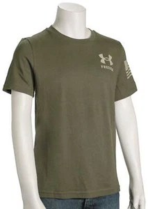 Under Armour Boy's Freedom Flag T-Shirt - Marine Green / Desert Sand - New - Picture 1 of 1