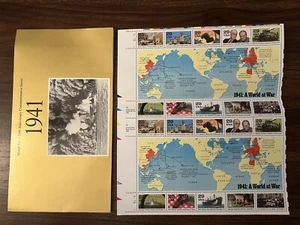 WWII 50th Anniversary Commemorative Stamp Set Full Double Sheet With Folder - Picture 1 of 2
