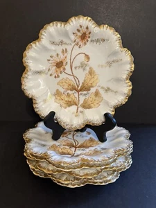 6 Vintage Marx & Gutherz Carlsbad Austria Plates 8.5” Floral Scalloped Gold - Picture 1 of 15