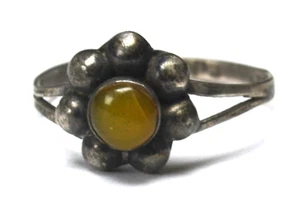 Ring Sterlingsilber rund Bernstein Blume 10 mm Größe 7 - Bild 1 von 3