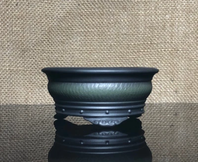 Bonsai tree pot, handmade sculpture, Ceramic, Hand-engraved buttons like copper - Image 1 of 4