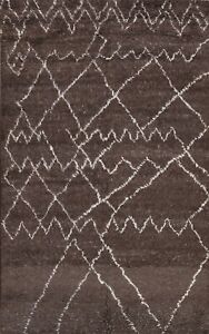 Thick-Plush Modern Abstract Geometric Oriental Area Rug Wool/ Silk Handmade 5x8