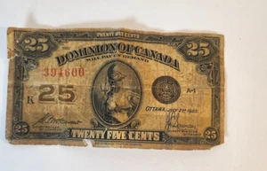 1923 DOMINION OF CANADA 25 CENT NOTE, CIRCULATED - Picture 1 of 2