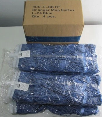 4 件 SYRTEX 变形口袋大号蓝色商用拖把头 16 盎司通用尖叫 — 第 1/3 张图片