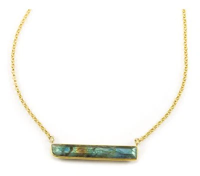 Labradorite Blue Flash Pendant Chain Link Necklace 18k Gold Vermeil 17 In - Image 1 of 3