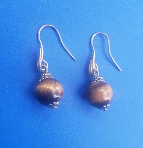 Vintage Gold Tone Tiger's Eye Dangling Earrings - Picture 1 of 3