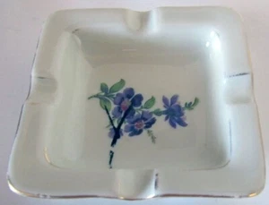 Vintage Germany Ashtray Flowers Floral W/Gold Accents 2-3/4 x 2- 3/4 inches - Picture 1 of 2