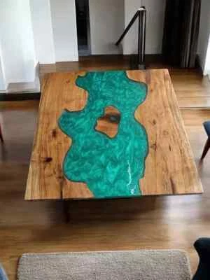 24" x 24" Square Green Epoxy Resin Center Table | Handmade Wooden Resin Top - Image 1 of 4