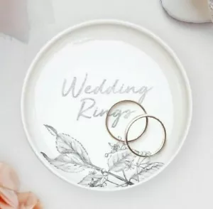 WEDDING RING TRINKET PLATE DISH BOX white silver page boy best man groom rings - Picture 1 of 4