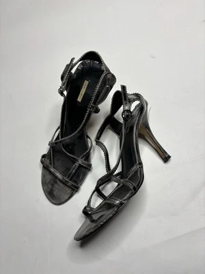 $150 MAX STUDIO Sandalias de Noche de Diseñador Gris Cuero Serrado para Mujer 8M Foto 1 de 4