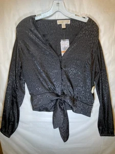 MICHAEL Michael Kors L75447 Womens Black Animal Print Tie Blouse Size S - Picture 1 of 9