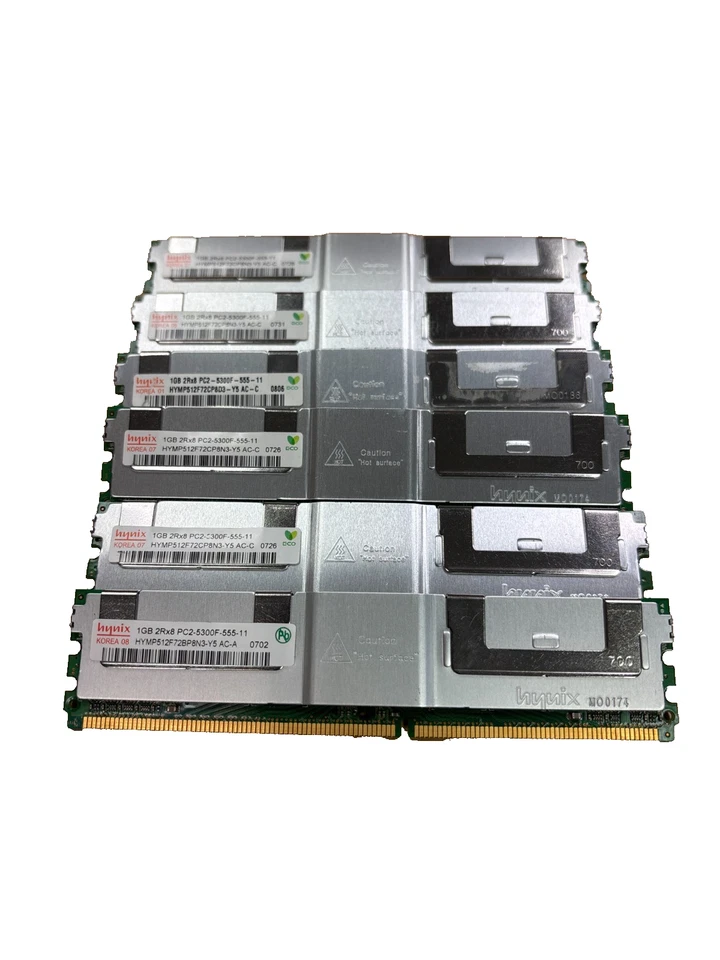 Lot (6x sticks) Vintage Hynix 1GB 2Rx8 PC2-5300F-555-11 Server Memory RAM 667MHz - Image 1 of 3