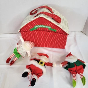 Vintage House of Hatten Inc. Handarbeit Stoff Weihnachtsmänner Spielzeugladen Weihnachtsmann 2 Elfen 4 Stück - Bild 1 von 20