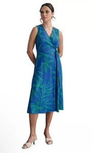 DKNY Neu mit Etikett Palmenmuster strukturiertes Wickel-Midikleid Gr. 16 - Bild 1 von 6