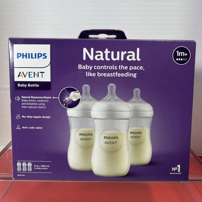 Philips Avent Natural Baby Bottle with Natural Response Nipple, Clear, 9oz, 3pk - Image 1 of 4