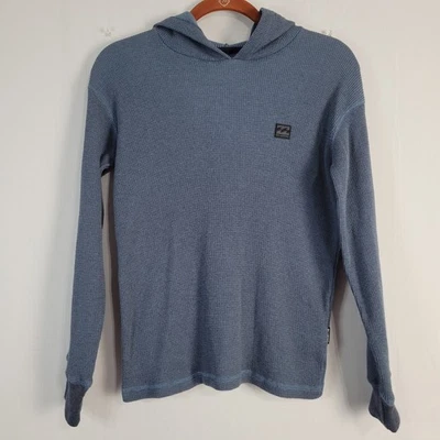 Billabong Long Sleeve Hooded Waffle Knit Top size S blue grunge outdoor casual - Image 1 of 4