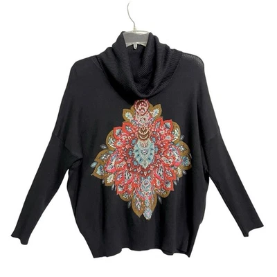 Suéter Desigual Cassandra Paisley Lentejuelas Capucha Cuello Mujer L Negro Boho Dolman Foto 1 de 4