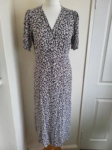 M&S Midi Dress Size 14 Black & White Ditsy Floral Short Sleeve Button Up Shirt - Picture 1 of 15