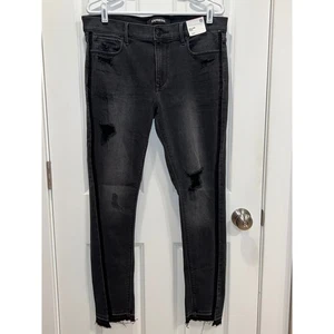 Neu mit Etikett Express Damengröße 12L schwarz Distressed mittelhoher Bund Knöchellegging Stretchjeans - Bild 1 von 4