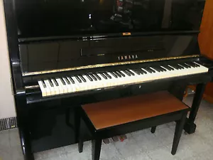 Yamaha 48" Upright Piano (U1H from 1980s; Ebony finish; Made in Japan) + Chair - Picture 1 of 9
