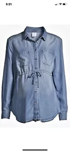 Time & Tru Denim Shirt Maternity Nursing Size S Button Up Drawstring Chambray - Picture 1 of 5