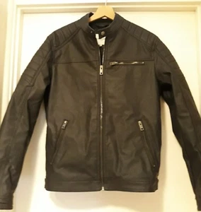 Jack &Jones-Mens black imitation leather jacket with zip pockets size M-fab cond - Picture 1 of 5
