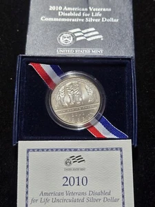 2010-W AMERICAN VETERANS DISABLED FOR LIFE Uncirculated Silver Dollar, OGP & COA - Picture 1 of 3