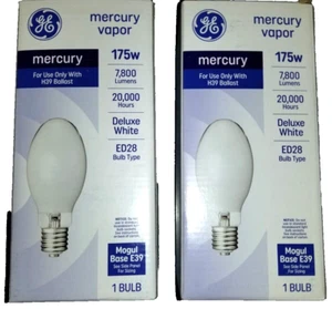 2 Pack - GE 30971 Mercury Vapor H39 Ballast HID Light Bulb  Base E39 175w - Picture 1 of 2