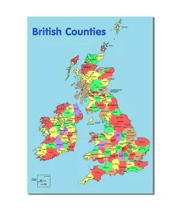 Britische Grafschaften Karte Reise Urlaub Poster Bild Schule Bildung Druck - Bild 1 von 12