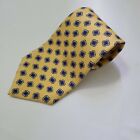 Polo Ralph Lauren Mens Gold & Blue Flower Silk Necktie Handmade In USA