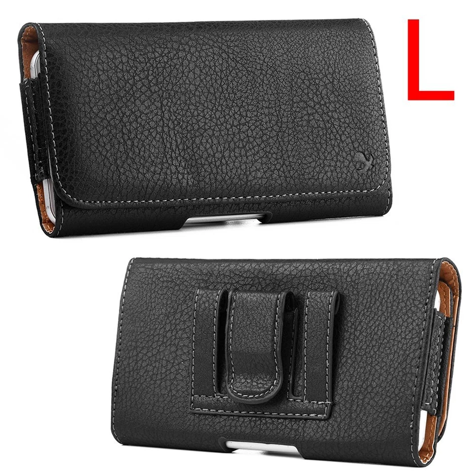 For LG Large Phone - Black HORIZONTAL Leather Pouch Holster Belt Clip Case Cover - Image 1 of 1