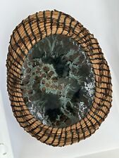 Pine Needle Straw Pottery Bowl Woven Basket Signed Handmade Meticulous Large