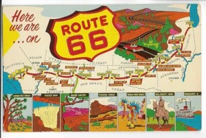 KARTENPOSTKARTE-MULTIVIEW,HIER SIND WIR AUF ROUTE 66,CHICAGO NACH LA.. -PM 1964 - Bild 1 von 1