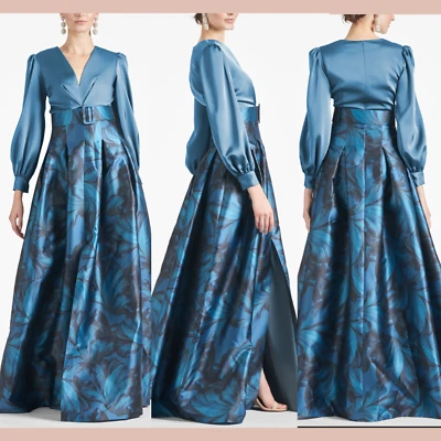 NWT $895 Sachin & Babi [ 16W ] Zoe V Neck Ball Gown Gunmetal Tonal Petal J1490 - Image 1 of 4