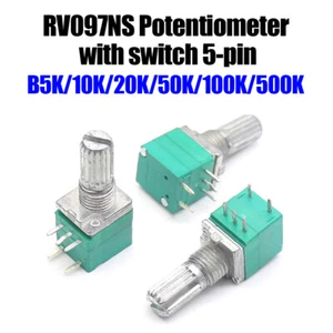 5pcs RV097NS 5pin 5K 10K 20K 50K 100K 500K With Switch 15mm Single Potentiometer - Picture 1 of 13