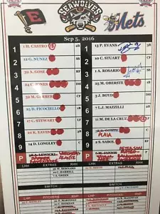 AMED ROSARIO PHILIP EVANS Autographed AA Lineup Card ERIE @ METS JSA ~ R59876 - Picture 1 of 1