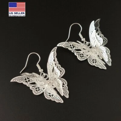 Moda Mujeres Pendientes de Cristal 3D Huecos en Capas Mariposa Borla Pendientes 0452 Foto 1 de 4