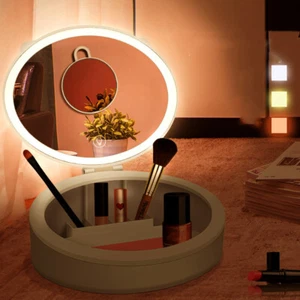 LED Makeup Mirror Desktop Girls Dormitory With Light Storage Box Home Decor - Picture 1 of 10