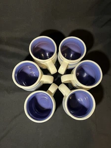 Pfaltzgraff Rio Set of 6 Stoneware Coffee Cups Mugs Blue Stripes - Picture 1 of 13