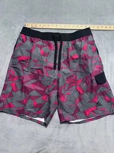 Adidas Shorts Mens XL Red Swim Trunks Lined Elastic Waist Pockets GEOMETRIC Y2K - Picture 1 of 8