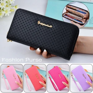 Damen Geldbörse Leder umlaufender Reißverschluss Handy Kartenbörse Clutch Tasche Handtasche Rosa - Bild 1 von 17