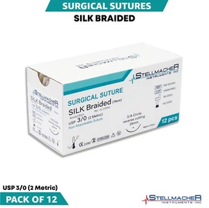 3/0 Silk Suture Practice Thread Kit Sterile Sutures Threads & Needle Box 12 Pcs - Picture 1 of 5
