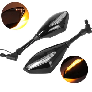 Motorcycle Rearview Side Mirrors With LED Turn Signals For Yamaha Suzuki Kasawak - Picture 1 of 12