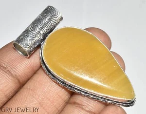 Yellow Calcite Gemstone 1.7" Pendant 925 Silver Plated U487-A153 - Picture 1 of 4