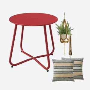 Red Outdoor Side Table Patio Set- Perfect for Relaxing Outdoors, Boho Patio Deco - Picture 1 of 4