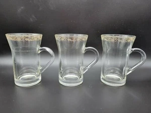 Juego de 3 tazas de café/espresso irlandesas de vidrio transparente vintage de 6 oz con borde dorado - Imagen 1 de 9