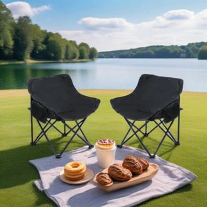 2PCS Outdoor Camping Chairs Folding/Portable, Carry Bag ,Black - Picture 1 of 13