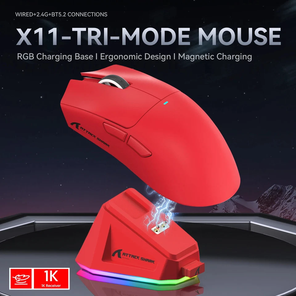 Tri-mode Gaming Mouse with Magnetic Charging Dock,PixArt PAW3311 Sensor, 22K DPI - Image 1 of 4