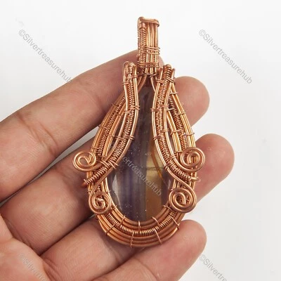 多萤石钢丝包裹第三眼脉轮时尚吊坠珠宝首饰铜 — 第 1/4 张图片